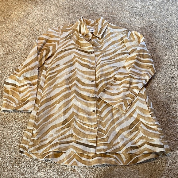 iLinen Classic Button Down Shirt Natural Zebra Size XS - Picture 3 of 12